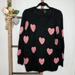 Torrid Raglan Knit Heart Black and Pink Sweater Size 1